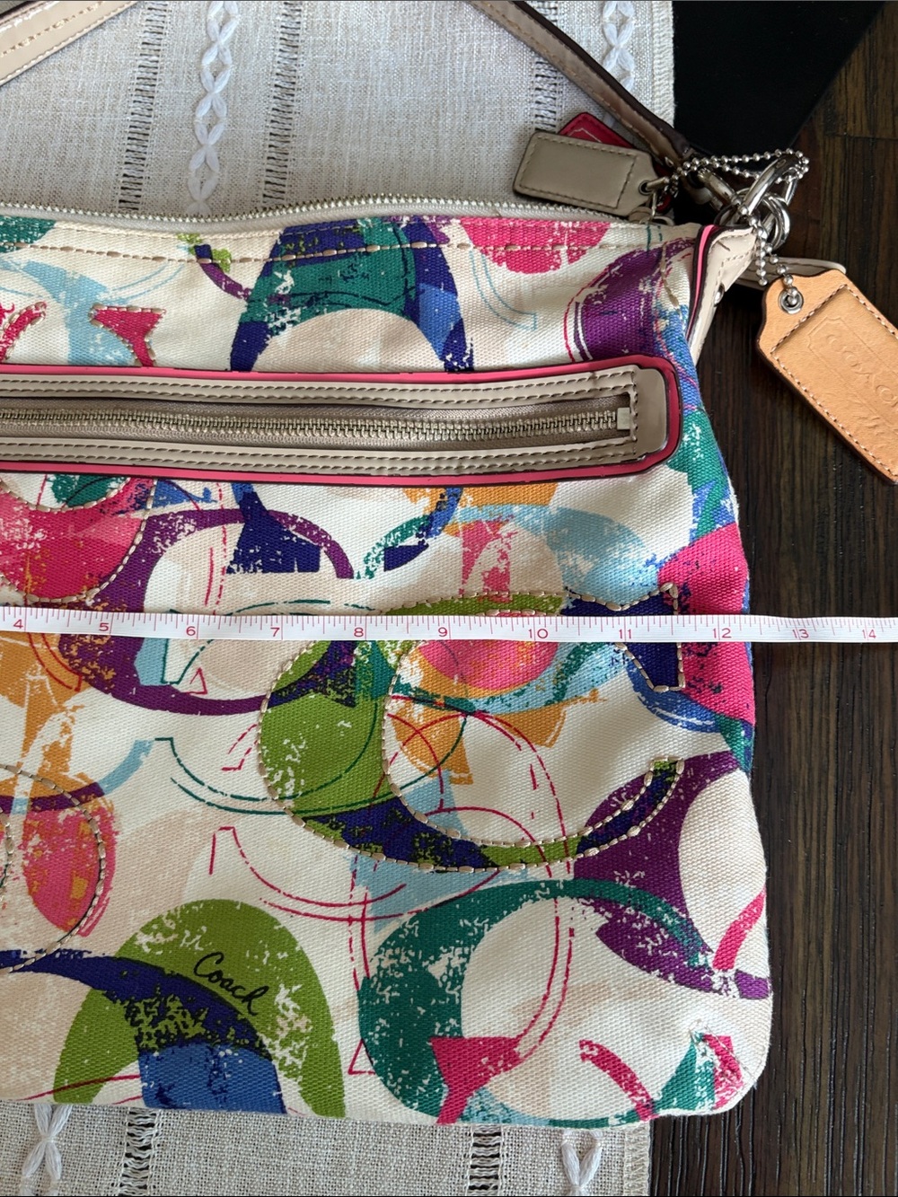 Coach Poppy Multicolor Canvas Shoulder Bag with Cream Leather Trim - Picture 12 of 16